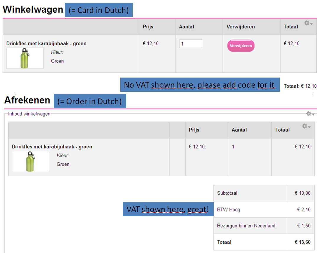 Provide the ability to include VAT (or other components) in the Subtotal display of price